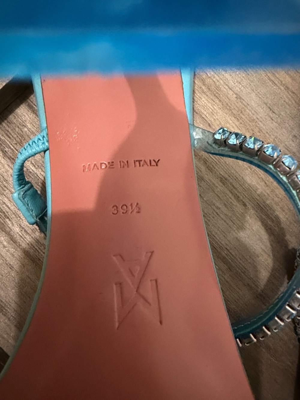 Amina Muaddi Turquoise Crystal-Trim Heeled Sandals - Picture 6 of 6